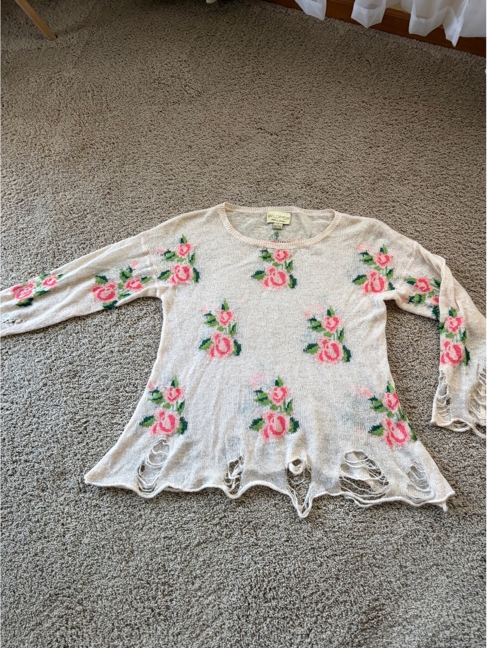 Wildfox White Label Prairie Rose Distressed Lennon Knit Sweater Size S